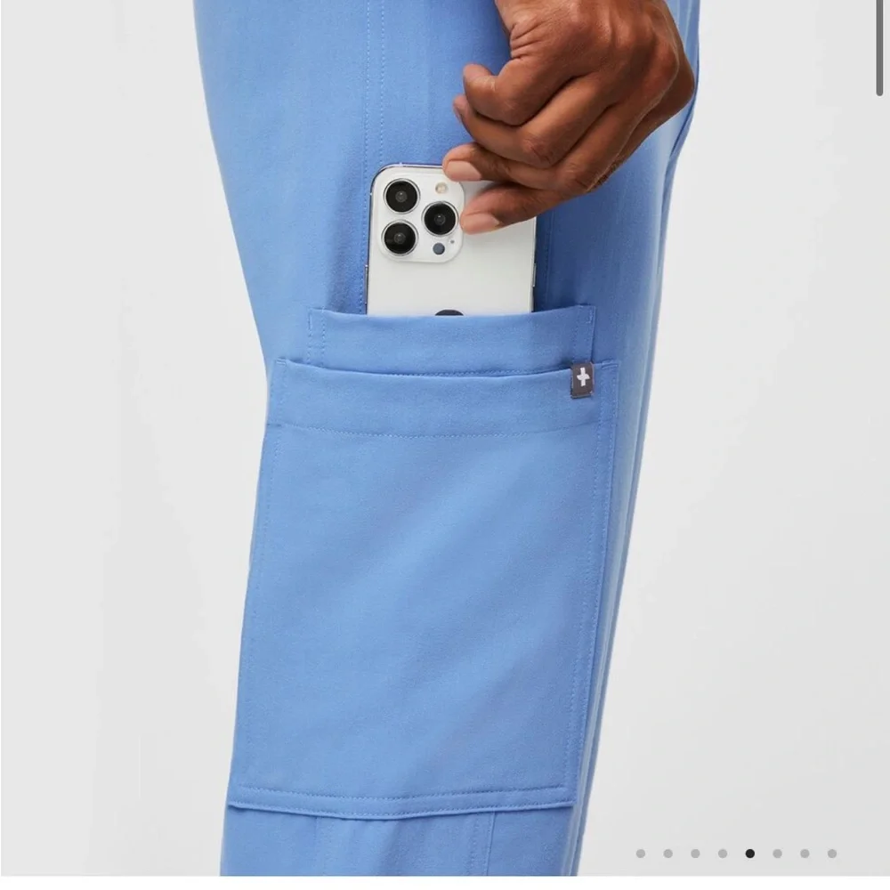 Figs Straight Leg Ciel Blue Cargo Pants Pull-On Elastic Waist Size Medium